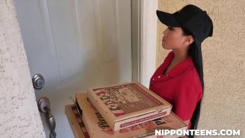 Two Guys Playing with Delivery Girl - Ember Snow - Nipponteens.com